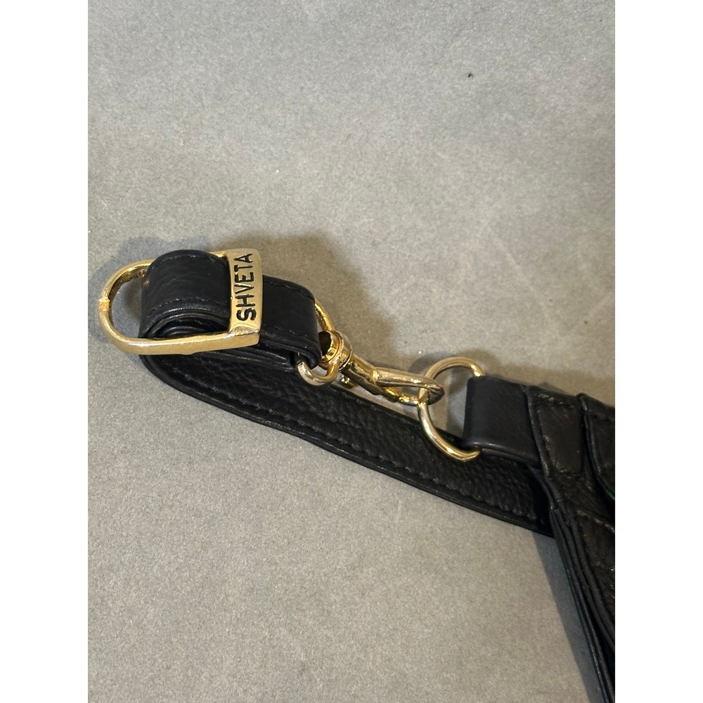 Shveta Black Pebbled Leather Sling Bag Crossbody Teardrop Backpack Gold Hardware - Picture 8 of 10